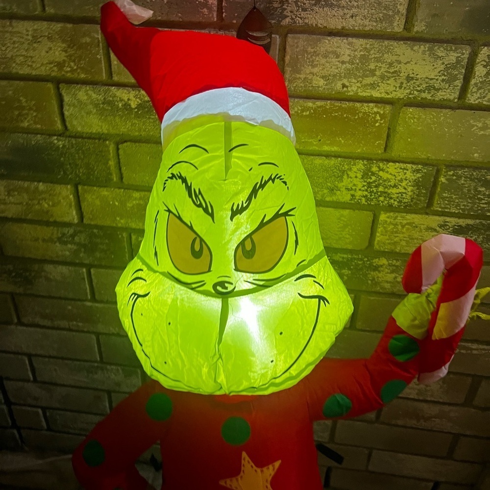 Festive Inflatable Grinch with Santa Hat - Picture 3 of 8